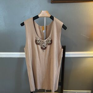 Ruby Rd. Tan Embellished Tank Top